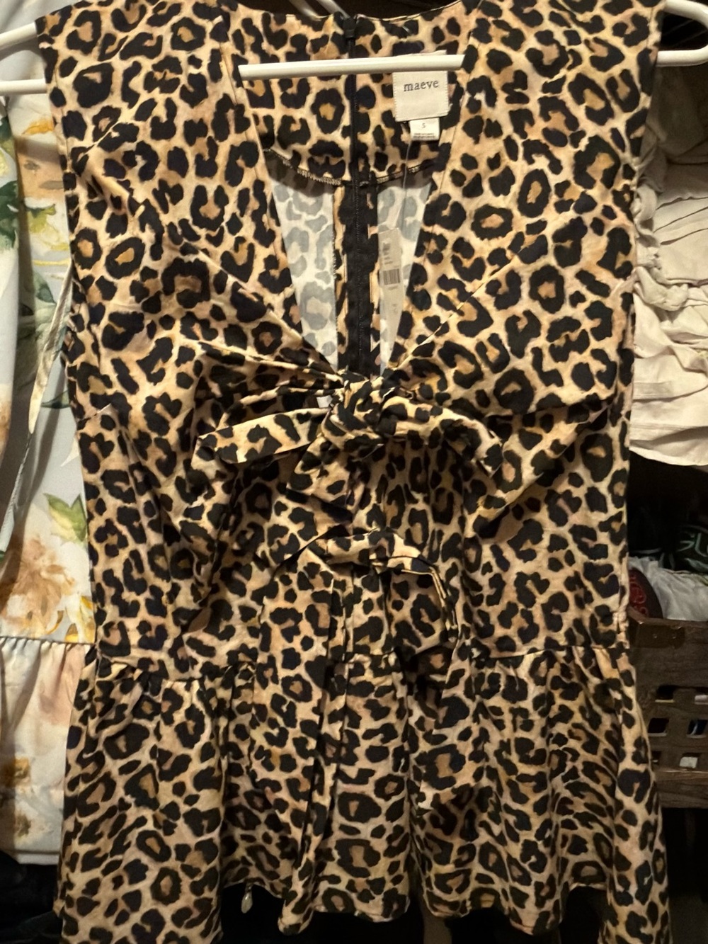 Maeve Leopard-Print Tie-Front Peplum Top - Black & Tan